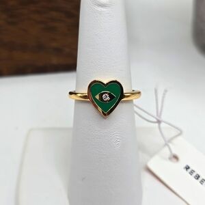 Rebecca Minkoff Gold & Green Evil Eye Ward Nazar Heart Ring Sz. 7